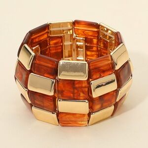 Bold Geometric Resin Metal Beaded Wide Stretch Bracelet